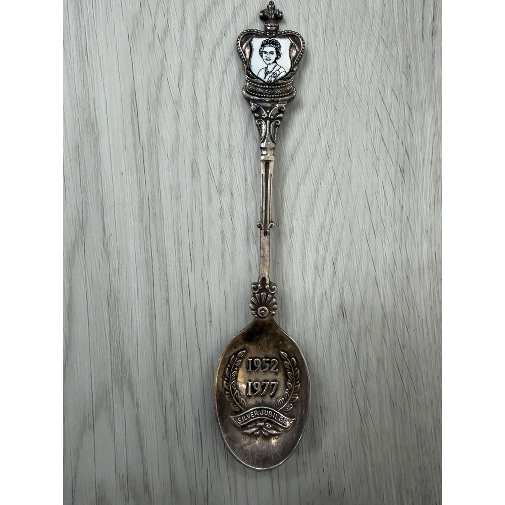 Queen Elizabeth II Silver Jubilee 1977 Souvenir Spoon Crown Enamel EPNS